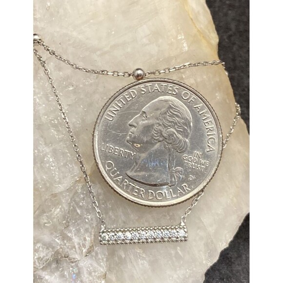 TR Layered 2-Tier Cubic Zirconia Sterling Silver 925 14-16'' Chain Necklace 2.7g - Picture 3 of 11